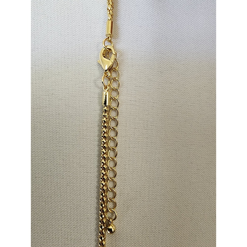 Gold Tone Long Popcorn Chain Yellow Cat's Eye Teardrop Tassel Pendant Necklace - Picture 4 of 7